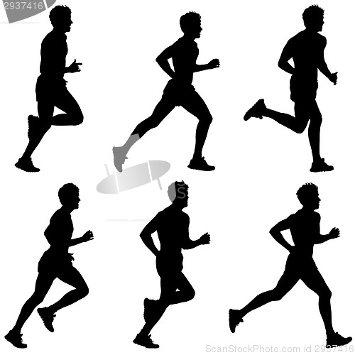 Image of Set of silhouettes. Runners on sprint, men. vector illustration.