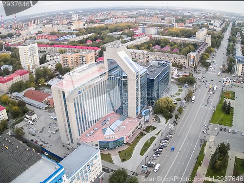 Image of Gazprom building and Respubliki street. Tyumen