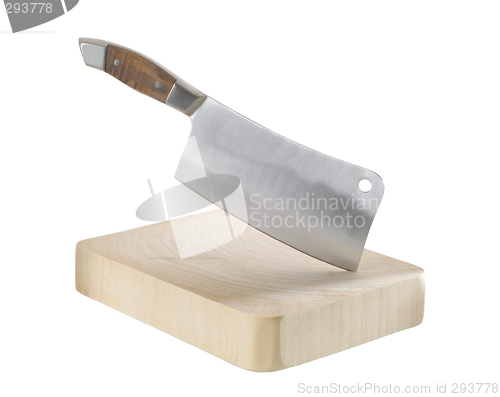 Image of Meat-cleaver and chopping board