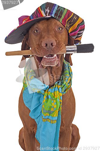 Image of painter artist dog