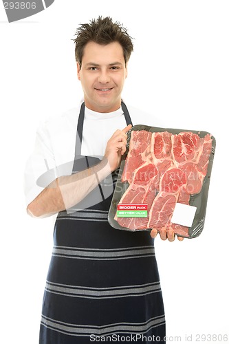 Image of Butcher with tray of steak