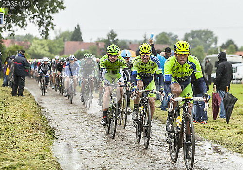 Image of The Peloton on a Cobbled Road- Tour de France 2014