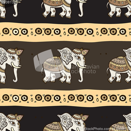 Image of Elephants. Ethnic seamless background.