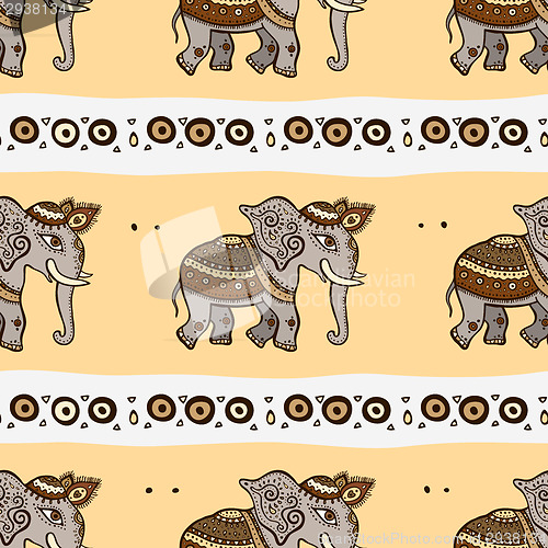 Image of Elephants. Ethnic seamless background.