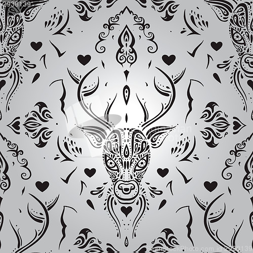 Image of Deer head. Seamless pattern.