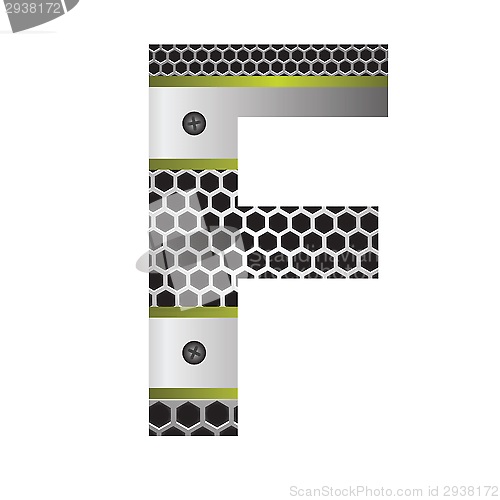 Image of perforated metal letter F