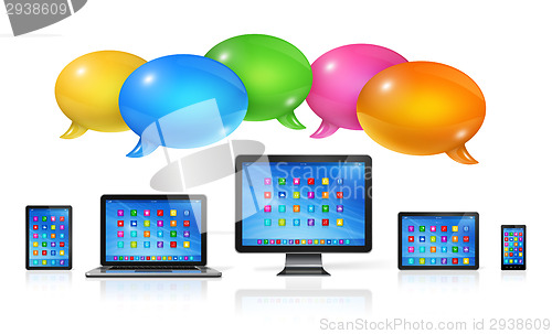 Image of Speech bubbles and computers set