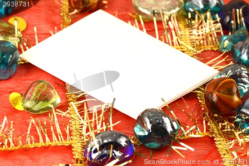 Image of invitation card on christmas background, new year card
