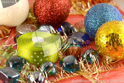 Image of Christmas ball, new year invitation card