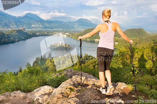 Image of Tracking round Bled Lake in Julian Alps, Slovenia.