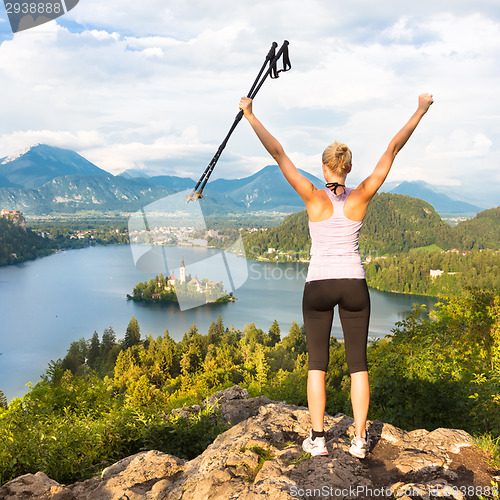 Image of Tracking round Bled Lake in Julian Alps, Slovenia.