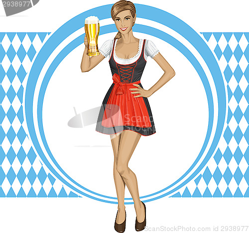 Image of Vector Cute Woman In Drindl On Oktoberfest