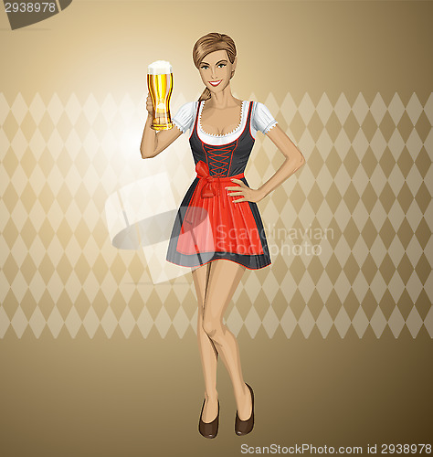 Image of Vector Cute Woman In Drindl On Oktoberfest