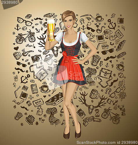 Image of Vector Cute Woman In Drindl On Oktoberfest