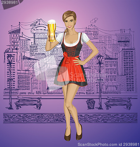 Image of Vector Cute Woman In Drindl On Oktoberfest