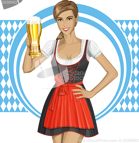 Image of Vector Cute Woman In Drindl On Oktoberfest