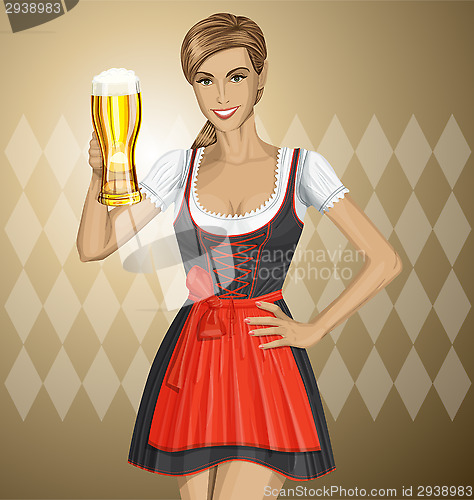 Image of Vector Cute Woman In Drindl On Oktoberfest