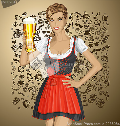 Image of Vector Cute Woman In Drindl On Oktoberfest