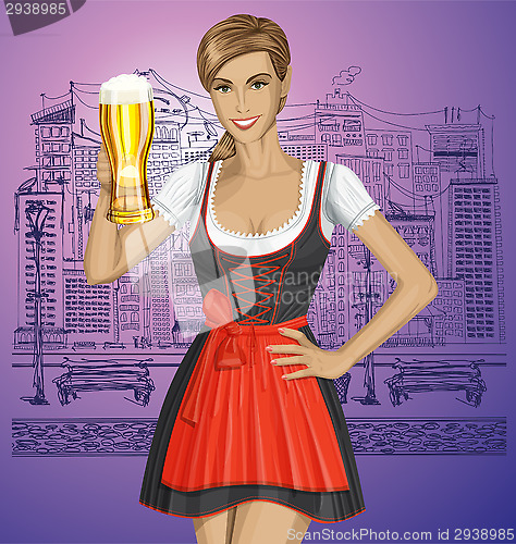 Image of Vector Cute Woman In Drindl On Oktoberfest