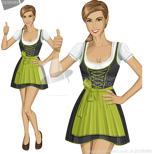 Image of Vector Cute Woman In Drindl On Oktoberfest