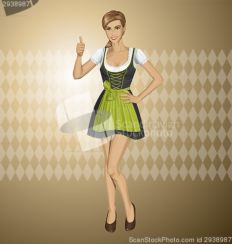 Image of Vector Cute Woman In Drindl On Oktoberfest