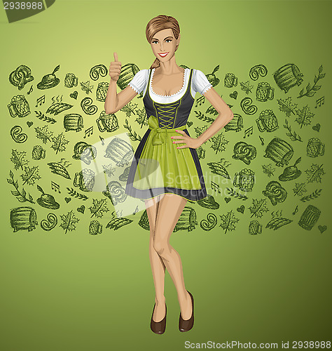 Image of Vector Cute Woman In Drindl On Oktoberfest