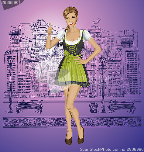 Image of Vector Cute Woman In Drindl On Oktoberfest