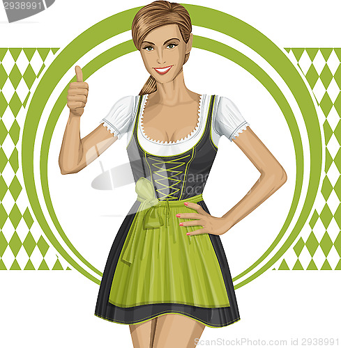 Image of Vector Cute Woman In Drindl On Oktoberfest