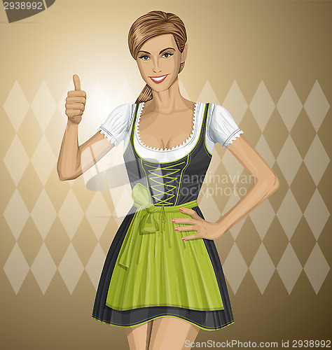 Image of Vector Cute Woman In Drindl On Oktoberfest