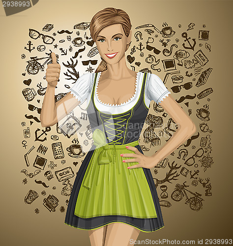 Image of Vector Cute Woman In Drindl On Oktoberfest