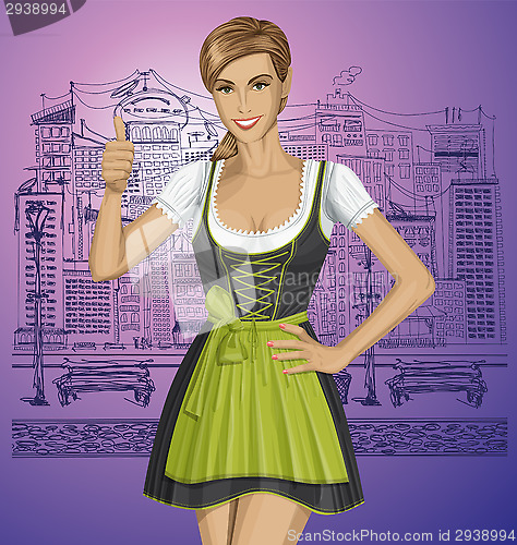 Image of Vector Cute Woman In Drindl On Oktoberfest