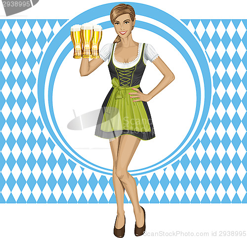 Image of Vector Cute Woman In Drindl On Oktoberfest