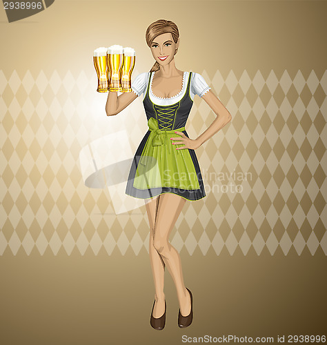 Image of Vector Cute Woman In Drindl On Oktoberfest