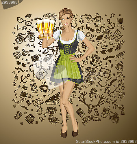 Image of Vector Cute Woman In Drindl On Oktoberfest