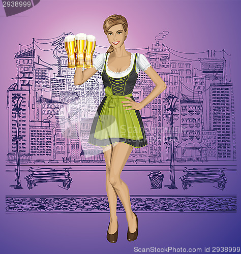 Image of Vector Cute Woman In Drindl On Oktoberfest