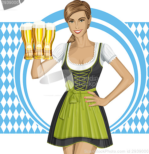 Image of Vector Cute Woman In Drindl On Oktoberfest