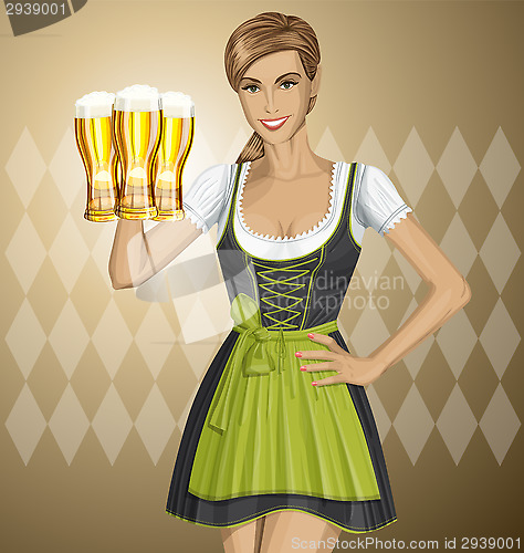 Image of Vector Cute Woman In Drindl On Oktoberfest