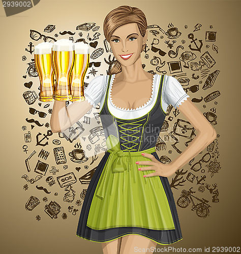 Image of Vector Cute Woman In Drindl On Oktoberfest