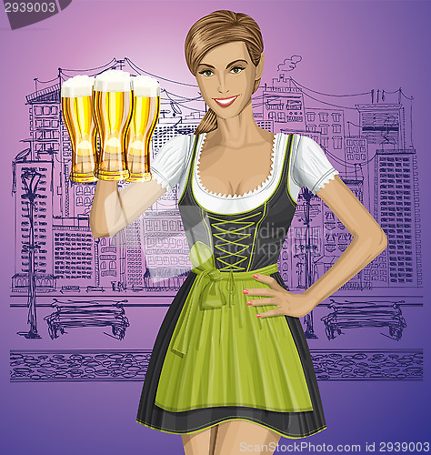 Image of Vector Cute Woman In Drindl On Oktoberfest