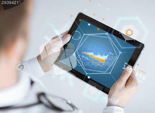 Image of close up of doctor with stethoscope and tablet pc