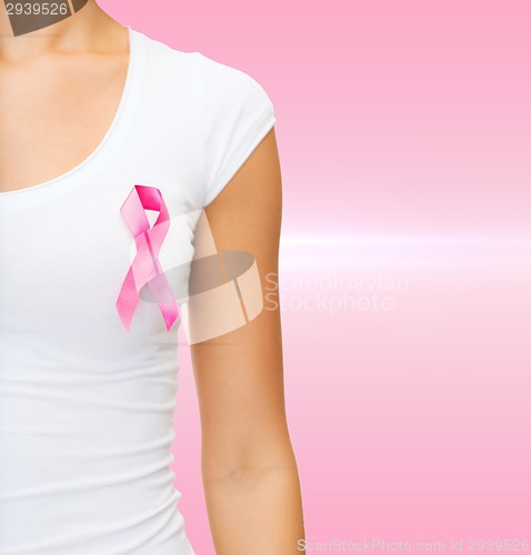 Image of woman with pink cancer awareness ribbon