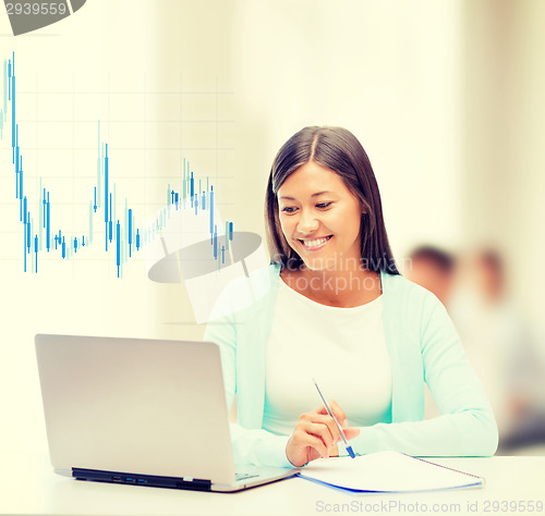 Image of asian businesswoman with laptop and documents