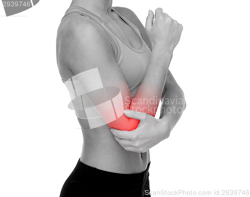 Image of sporty woman with pain in elbow