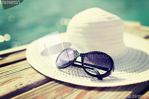 Image of close up of beach accessories at seaside