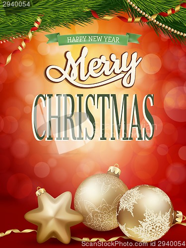 Image of Christmas background with gold baubles. EPS 10