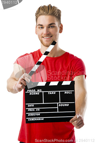 Image of Holding a clapboard