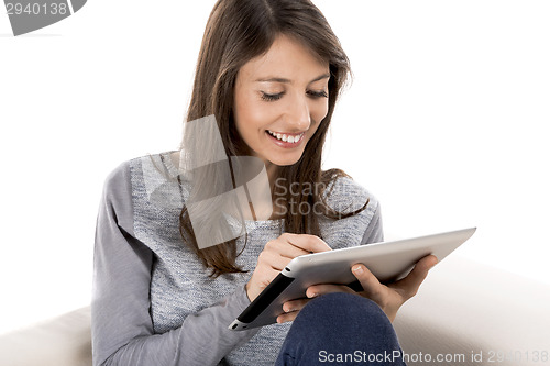 Image of Woman working with a tablet