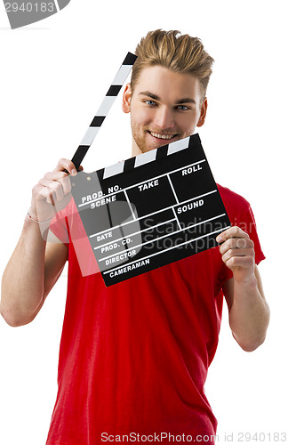 Image of Holding a clapboard