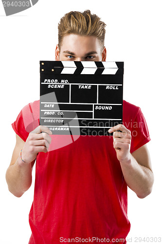 Image of Holding a clapboard