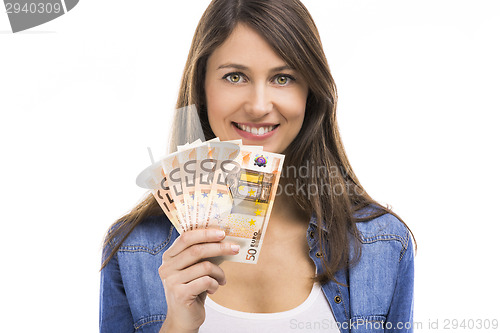 Image of Woman holding some Euro currency notes